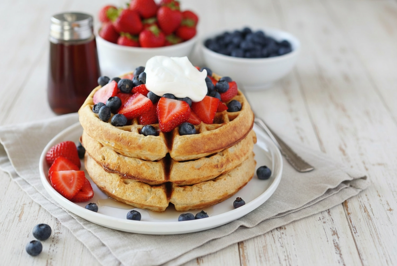 Protein Waffles with Berries & Cream