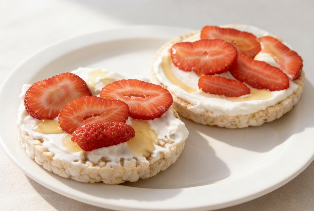 Rice Cakes with Berries & Protein “Frosting”